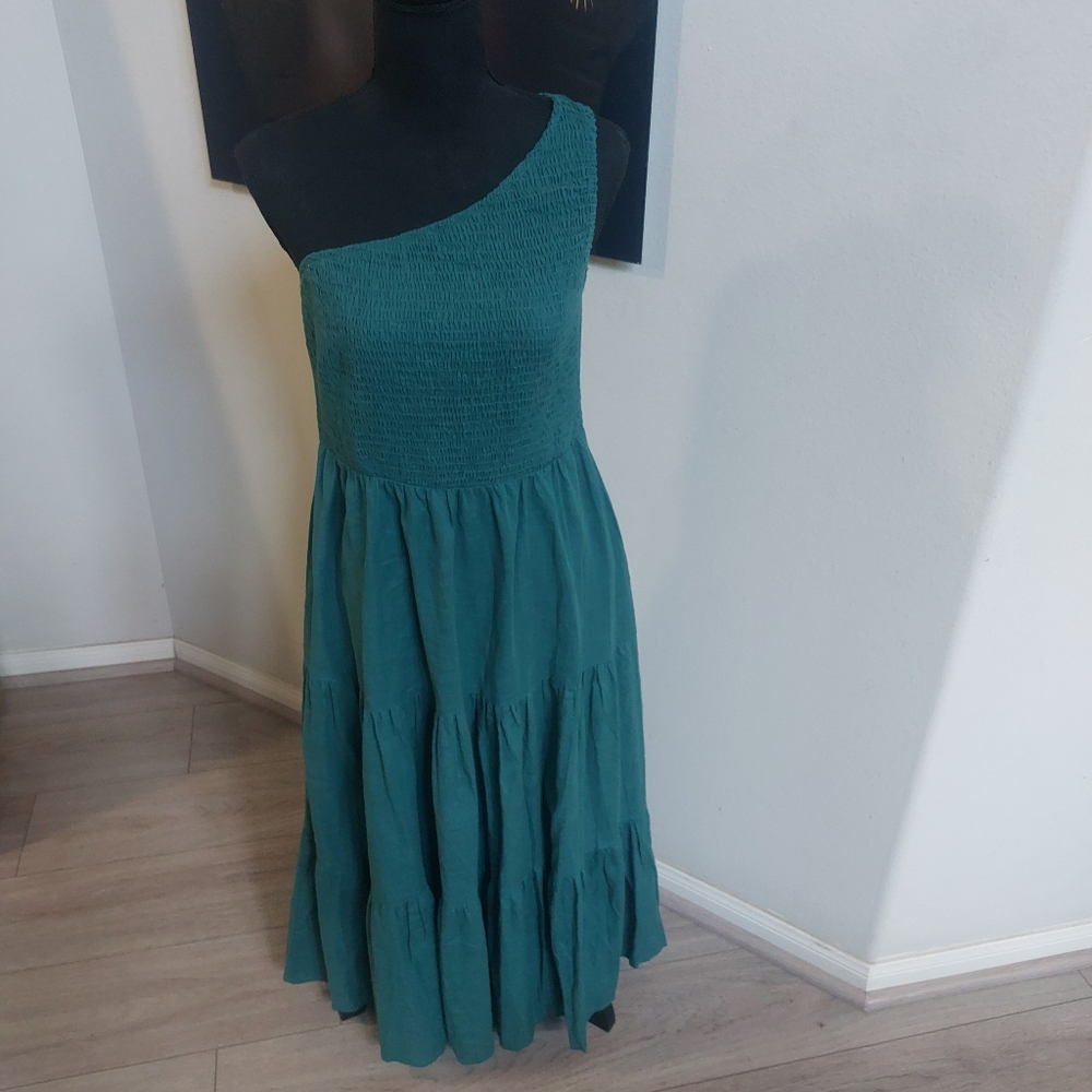Women's Teal One Shoulder Maxi Dress Size Large 100% Rayon